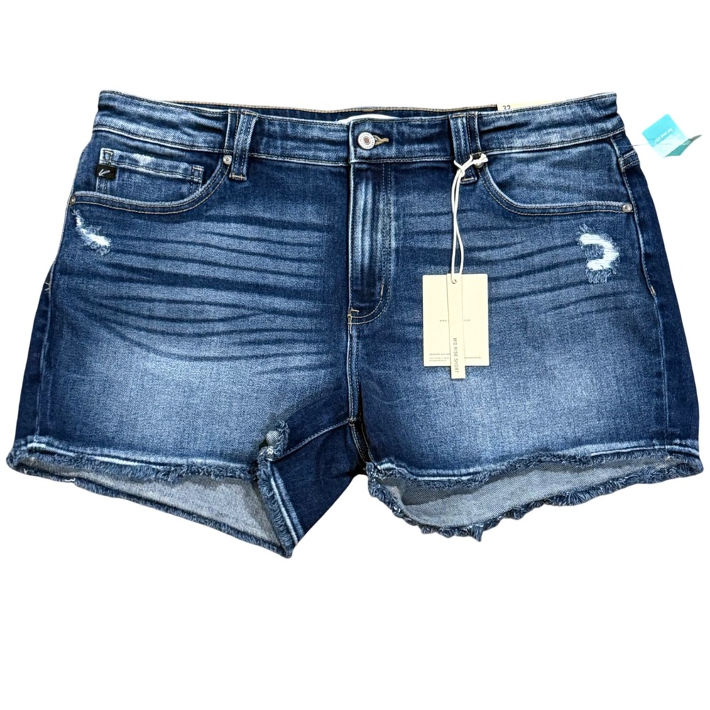 Kan Can Distressed Denim Shorts Womens Size 32 Dark Wash Raw Hem